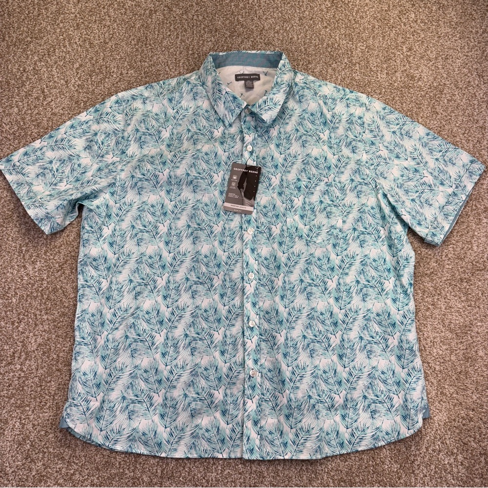 NEW Geoffrey Beene Teal White Shirt Men’s Size XXL Leaf Short Sleeve